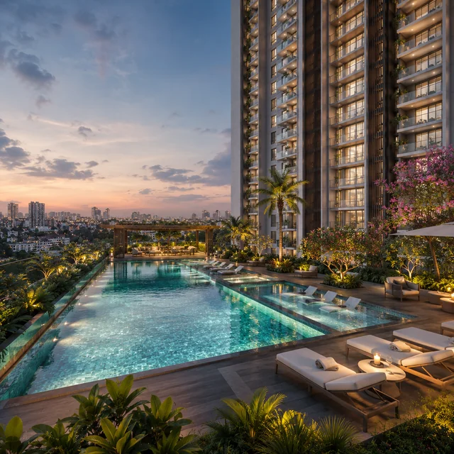 Concorde Hennur infinity pool - sky-deck amenity with skyline view