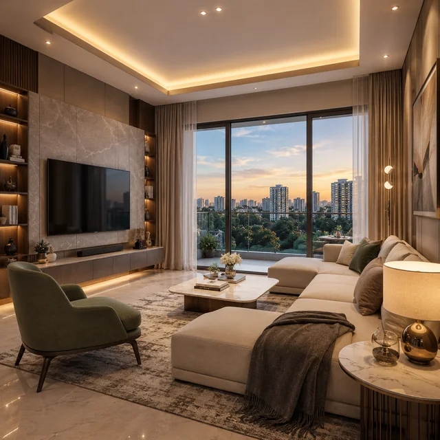 Concorde Hennur 3 BHK living room interior - premium finishing