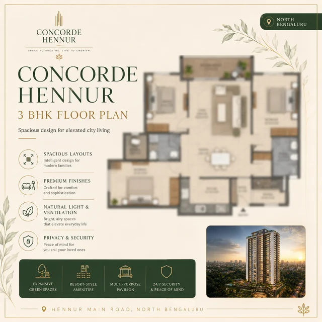 Concorde Hennur 3 BHK floor plan - 1,300-1,550 sq.ft.